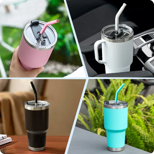 Miniatura 7 de 4 popotes de acero inoxidable para vaso Yeti de 30 onzas, pajitas de metal reutilizables con puntas de silicona para vasos de 30 onzas, popote