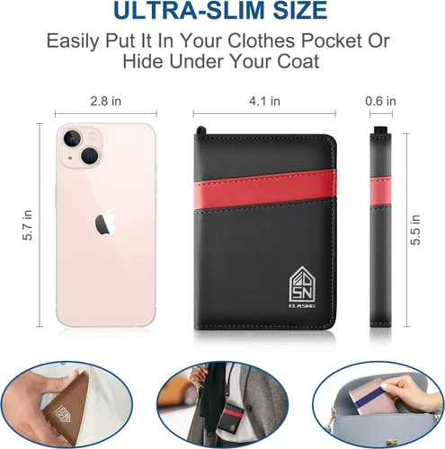 Miniatura 5 de ELASND Soporte para pasaporte para viaje con cordón para el cuello, funda de pasaporte con bolígrafo, cartera de pasaporte con bloqueo RFID