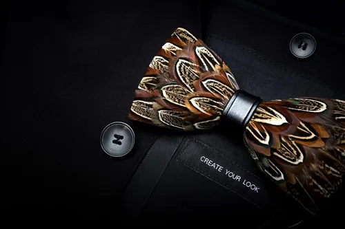 Miniatura 3 de RBOCOTT Pajarita y broche hechos a mano con plumas preatadas para hombre