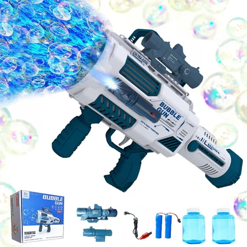 Pistola de burbujas automática Gatling, que produce miles de burbujas por minuto, adecuada para niños y adultos y perfecta para fiestas de