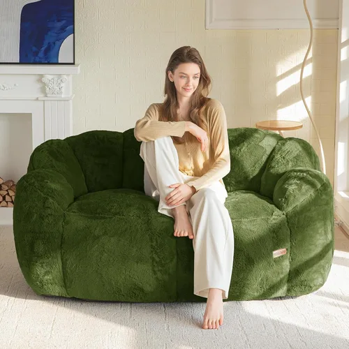 Miniatura 14 de MAXYOYO Puf para adultos, sofá puff en forma de floral, sofá de piel sintética ultrasuave, silla de lectura grande para sala de estar, dormitorio