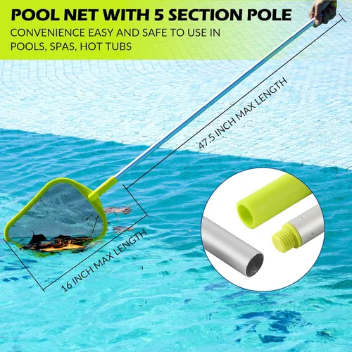 Miniatura 2 de Desnatador de piscina – Red de desnatador de piscina con poste, poste de aluminio telescópico ajustable de 5 secciones, 24.5 a 63.5 pulgadas