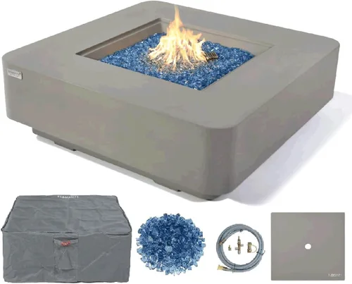 Miniatura 10 de Elementi+ Mesa de Fuego de Gas Colorado de Hormigón Fundido de 56" Rectangular, Hoguera al Aire Libre con Ignición Electrónica Incluye Cubierta
