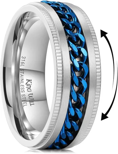 Miniatura 101 de King Will - Anillo antiestrés de acero inoxidable 316L para hombres y mujeres, con cadena decorativa giratoria, 8 mm de ancho, anillo de boda