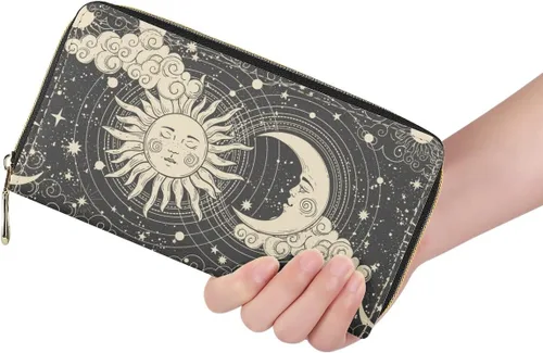 Miniatura 2 de Cartera larga para mujer, monedero con cremallera, cartera de cuero, Astrología Tarot Goth, Gótico