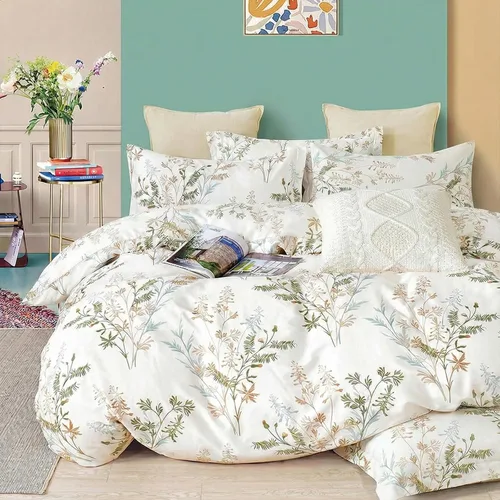 Miniatura 23 de Juego de edredón floral verde, tamaño King, edredón 100% algodón, 3 piezas, suave, ligero, reversible, retro, floral, para todas las estaciones