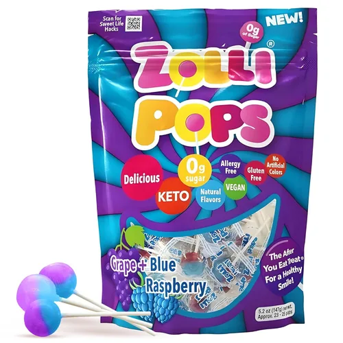 Miniatura 20 de Zollipops Caramelo y manzana verde, 10.4 onzas, sin azúcar, sin alergias, vegano, apto para dieta cetogénica y diabética, caramelo de dientes limpios