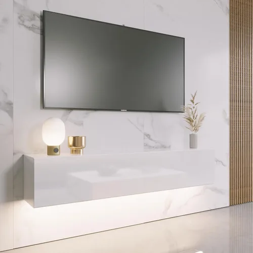 Soporte de TV flotante con LED para TV de 60, 65, 70 pulgadas, brillante centro de entretenimiento moderno montado en la pared con almacenamiento,
