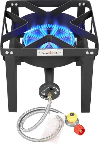 Miniatura 2 de Vivicreate Estufa de Gas Propano, 185000 BTU de Alta Presión para Acampar al Aire Libre con Regulador, Quemador de Hierro Fundido, Regulador