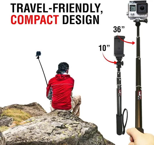 Miniatura 6 de Vidpro MP20 - Poste de acción ligero de 36 pulgadas extensible de aluminio monopie se pliega hasta 10 pulgadas, incluye soporte integrado para GoPro