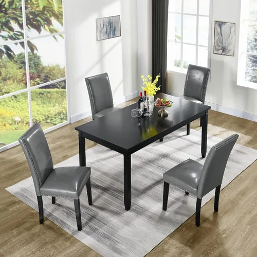 Miniatura 5 de PADMA HOUSE Grey Parsons - Juego de 4 sillas de comedor tapizadas, de piel sintética, con ribete de cabeza de clavo, moderna silla auxiliar sin Gris