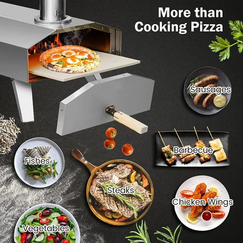 Miniatura 6 de Happygrill Horno de pizza al aire libre, portátil, de acero inoxidable, estufa de pizza de pellets de madera con piedra de pizza de 12 pulgadas