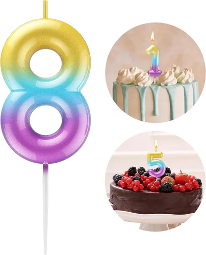 Miniatura 30 de Velas número 2 arcoíris con número 3D de feliz cumpleaños para decoración de fiesta de pastel de cumpleaños, suministros de celebración