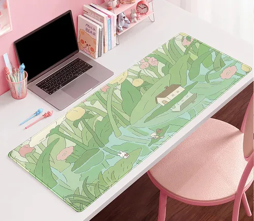Miniatura 7 de Alfombrilla de Escritorio Verde Kawaii Alfombrilla de Ratón Linda Japonesa, Alfombrilla de Teclado de Flores y Plantas, Alfombrilla de Ratón Grande