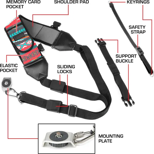 Miniatura 3 de USA Gear Correa de hombro para cámara, neopreno ajustable, correa de seguridad, bolsillo para accesorios, correa DSLR de liberación rápida