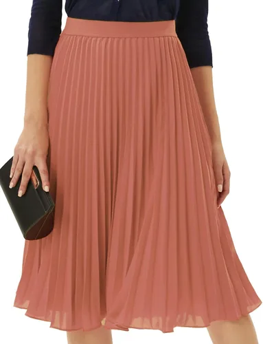 Miniatura 103 de GRACE KARIN - Falda plisada de gasa para mujer, con cintura alta y elástica, vuelo, corte acampanado y longitud por debajo de la rodilla