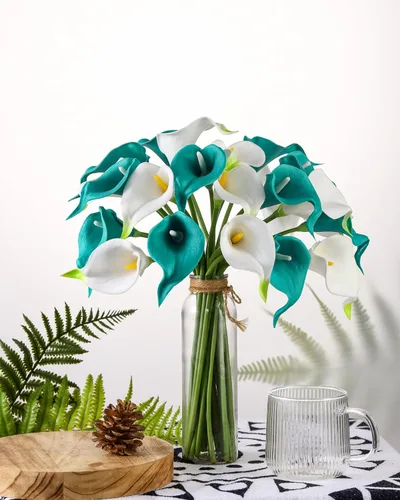 Miniatura 6 de DuHouse 12 flores artificiales de lirio de agua, flores de látex de tacto real para ramo de boda DIY, fiesta, decoración del hogar
