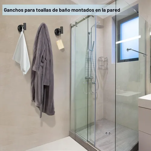 Miniatura 5 de Kruodop Ganchos para toallas de baño, 2 paquetes de soporte para toallas de pared, gancho negro mate para bata de pared, gancho de acero inoxidable