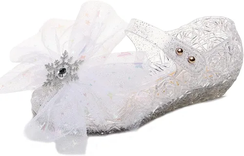 OMGard Zapatos de gelatina para niñas, sandalias de cumpleaños de princesa de reina de la nieve para niñas pequeñas, sandalias azules con purpurina