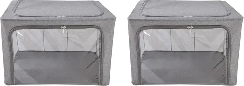 Miniatura 11 de Periea Beau - Paquete de 2 cajas de almacenamiento de 74 L (20.9 x 15.7 x 13.8 in), plegables y apilables de tela, bolsas de almacenamiento