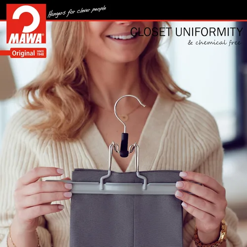 Miniatura 3 de Mawa by Reston Lloyd - Percha antideslizante con abrazadera para pantalones y faldas, estilo M/26, juego de 2, rojo Blanco