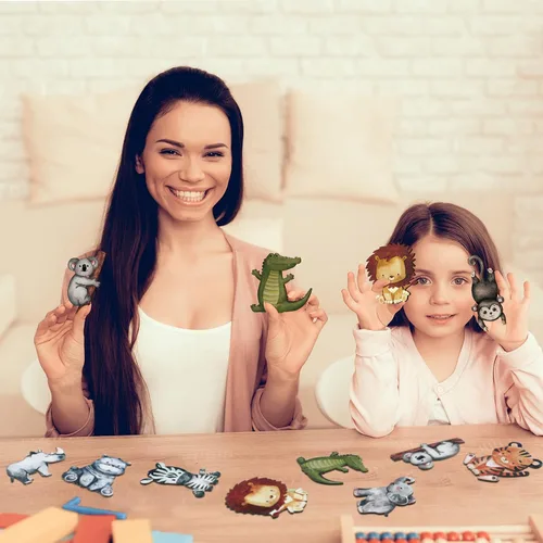 Miniatura 3 de Geetery 12 piezas de animales del bosque de madera con formas recortadas de animales pintados de bosque de safari para baby shower, criaturas