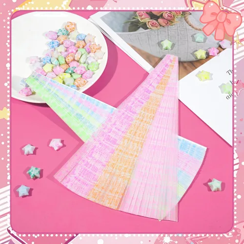 Miniatura 3 de Wowagoga 840 hojas de papel luminoso de origami en tiras con 4 patrones para doblar estrellas de papel estrellas de la suerte para manualidades DIY