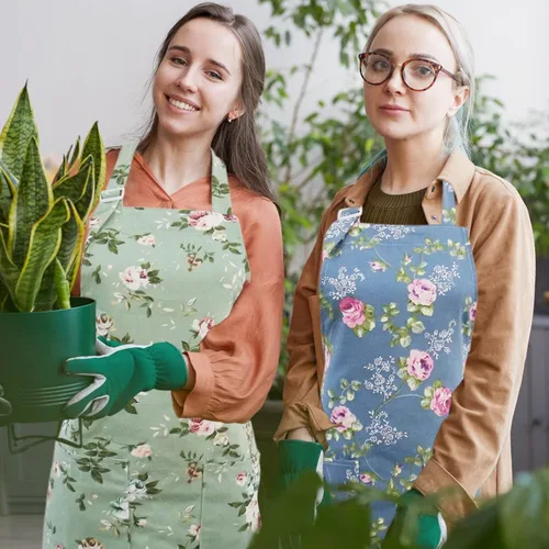 Miniatura 6 de Delantales florales para mujer, paquete de 2 delantales de cocina con bolsillos para cocinar, hornear, delantal de jardinería, regalos