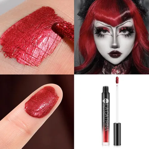Miniatura 6 de Sombra de ojos metálica líquida roja, delineador de ojos brillante, brillo de alto pigmento, secado rápido, impermeable, de larga duración