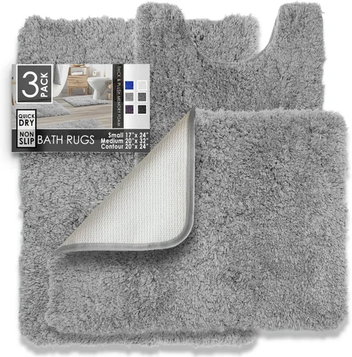 Miniatura 37 de Clara Clark - Juego de 3 tapetes de baño de felpa esponjosa, alfombra antideslizante, lavables a máquina y de secado rápido, ultrasuaves
