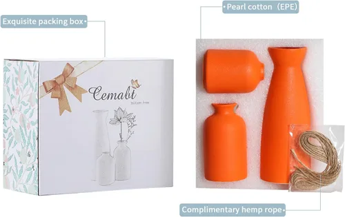 Miniatura 4 de CEMABT Jarrones de cerámica naranja juego de 3 pequeños jarrones de flores para decoración, decoración rústica moderna de granja para el hogar