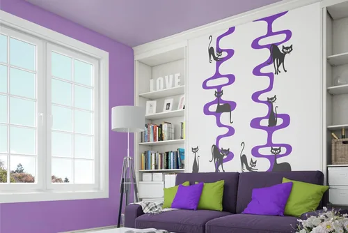 Miniatura 7 de Revive tus paredes con un gato retro de mediados de siglo en cadenas, perfecto para amantes de la vendimia, calcomanía de pared de arte moderno