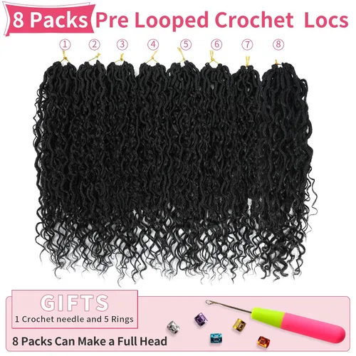 Miniatura 3 de Alicoco Goddess Locs Cabello de Ganchillo 12 Pulgadas 8 Paquetes Rastas Sintéticas de Ganchillo Para Mujeres Rastas Suaves Boho Pre-enrolladas River