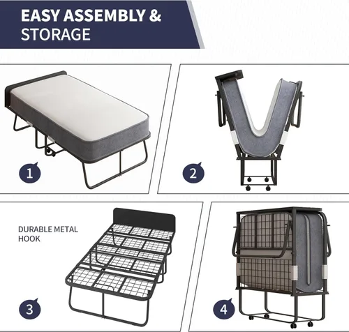 Miniatura 4 de ijuicy Cama plegable, cama plegable de 75 x 38 pulgadas con colchón de 5 pulgadas de grosor mejorado para adultos con funda de almacenamiento