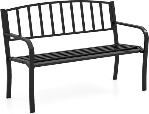 Miniatura 14 de Tangkula Banco de jardín de 50 pulgadas para exteriores, sofá biplaza de metal de hierro fundido con respaldo de diseño floral y asiento
