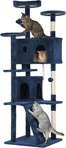 Miniatura 14 de Árbol para gatos de 54 pulgadas, torre de escalada para gatos con poste rascador, casa para gatos con percha, árbol para gatitos, condominio