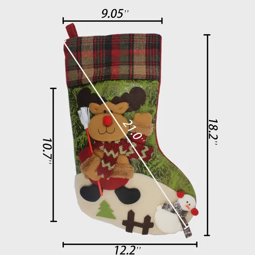 Miniatura 2 de Medias de Navidad a cuadros de 21 pulgadas, ciervos, osos, animales de una pieza, fieltro de felpa grande, diseño de reno 3D, muñeco de nieve