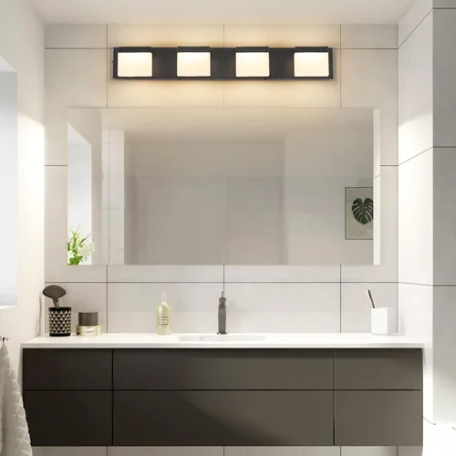 Miniatura 8 de SineRise Lámparas de tocador de baño modernas LED (4 luces, 30 pulgadas, 5CCT), lámparas de pared de baño modernas de acrílico mate negro sobre