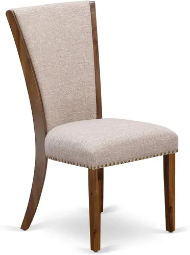Miniatura 4 de East West Furniture VEP8T04 Verona Parsons - Juego de 2 sillas de comedor tapizadas de tela de lino marrón claro con ribete de clavo, color nogal