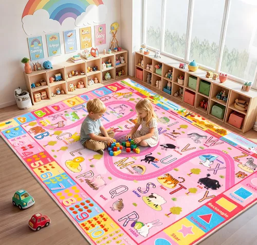 Miniatura 19 de Alfombra interactiva de juego para niños, de 4 x 6 pies, alfombra educativa para aprendizaje temprano con alfabeto, números, animales