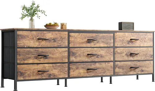 Miniatura 26 de Huuger Cómoda de 63 pulgadas para dormitorio, cómoda para armario con 9 cajones de tela, soporte de TV grande para TV de 55, 65, 70 pulgadas, centro