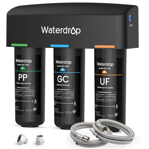 Waterdrop WD-TSA-UF 0.01 μm Filtro de agua ultrafiltración debajo del fregadero, Sistema de filtración de agua debajo del fregadero de 9 etapas,