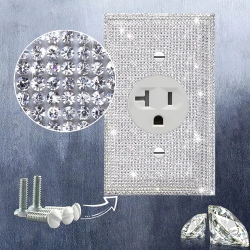 Miniatura 3 de Placas de pared brillantes de diamantes de imitación plateados, cubierta decorativa para interruptor de luz, placa de salida redonda única Diamantes