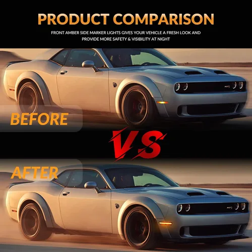 Miniatura 4 de Luces LED de señalización lateral para parachoques delantero, lámparas de señal de estacionamiento ámbar para Dodge Challenger 2015-2023, lente