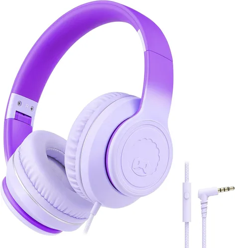 Miniatura 12 de rockpapa L22 - Auriculares con cable para niños, niñas, mujeres con micrófono, auriculares plegables con cable de 3.5mm para escuela, Chromebooks