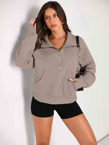 Miniatura 2 de AUTOMET Sudaderas con media cremallera para mujer, sudadera corta de vellón con cremallera de un cuarto, sudaderas con capucha para el otoño, a