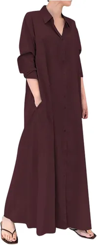 Vestidos de otoño para mujer 2022, casual, algodón, lino, color liso, holgado, vestido largo tipo camisa