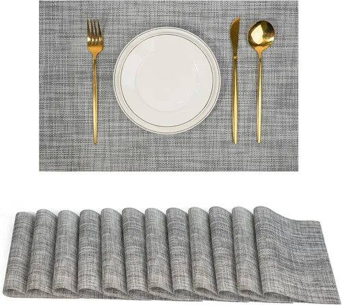 Miniatura 37 de Juego de 6 manteles individuales, antideslizantes, tejido de PVC, fáciles de limpiar, resistentes al calor, para cocina, comedor, decoración Beige