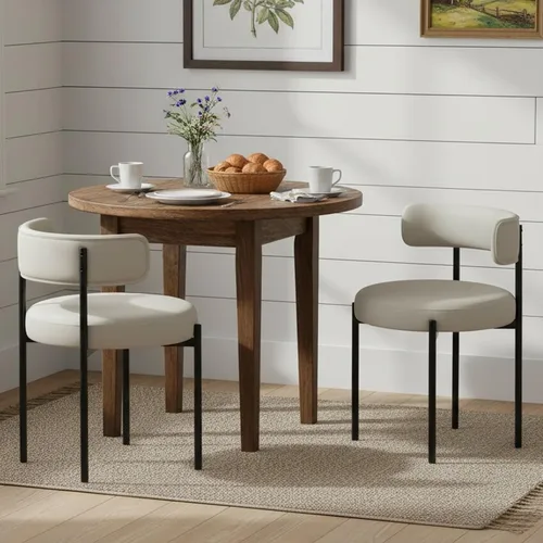 Miniatura 25 de Juego de 2 sillas de comedor Boucle, sillas de comedor beige con asiento tapizado y respaldo redondo, sillas de cocina modernas de mediados de siglo