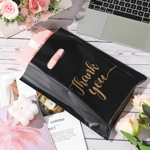 Miniatura 7 de Sabary 200 bolsas de plástico reutilizables pequeñas de 9 x 12 pulgadas con asas troqueladas a granel para negocios, fiestas, tiendas, boutique